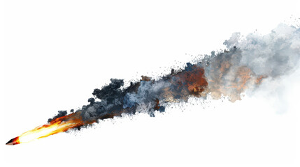 rocket launch with fire on white background