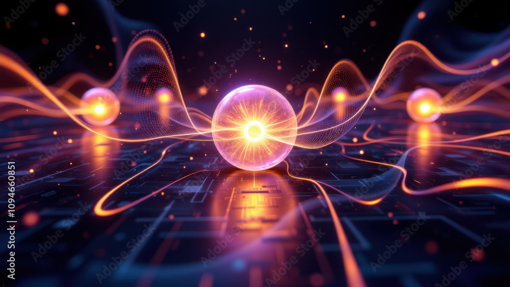 Aufkleber abstract hi-tech background featuring energy particles and circuitry.