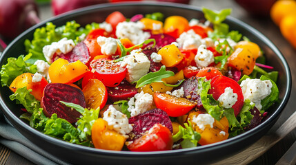 Healthy salad with beetroots and cheese 