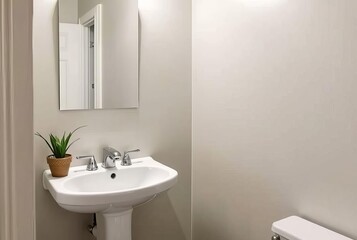 Obraz premium Sink Sanctuary A simple white sink with a matching mirror and a