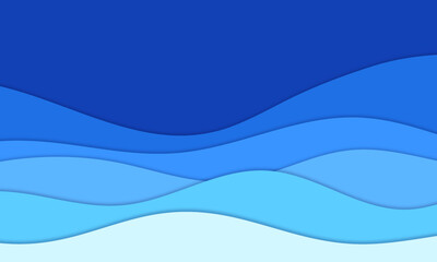 illustration of summer beach with blue sea on paper cut style collection