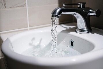 Splashing Sink Water splashing from a faucet into a sink ;;