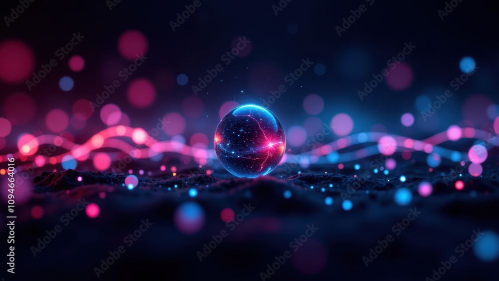 Poster Abstract Hi-Tech Background with Floating Bubbles and Light Effects