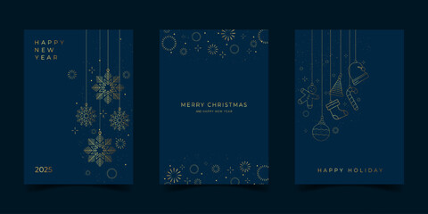 Merry christmas and happy new year luxury design for greeting card cover template holiday design.on blue gradient background