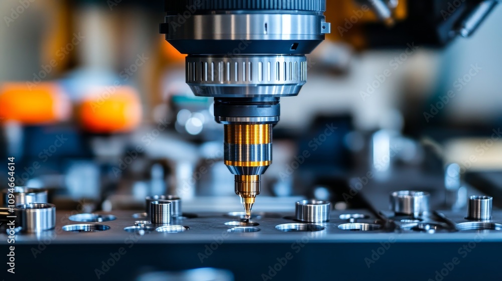 Poster close-up of a drill bit pointing at a circuit board