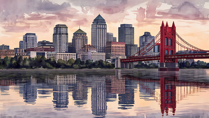 most beautiful water color of California modern city, highly details