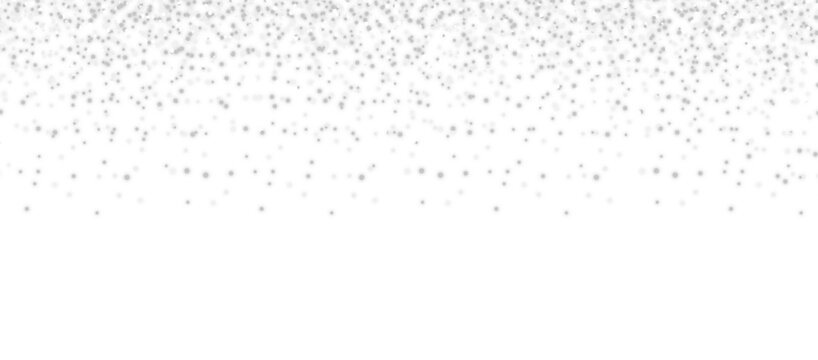 Silver glitter dust confetti. White sparkle dust falling. Shiny glittering dust particles isolated on transparent background. Festive holiday decoration design elements. Glowing dust rain PNG