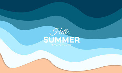 Modern summer beach with papercut style in background