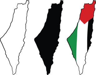 three types of palestine map vector illustrations