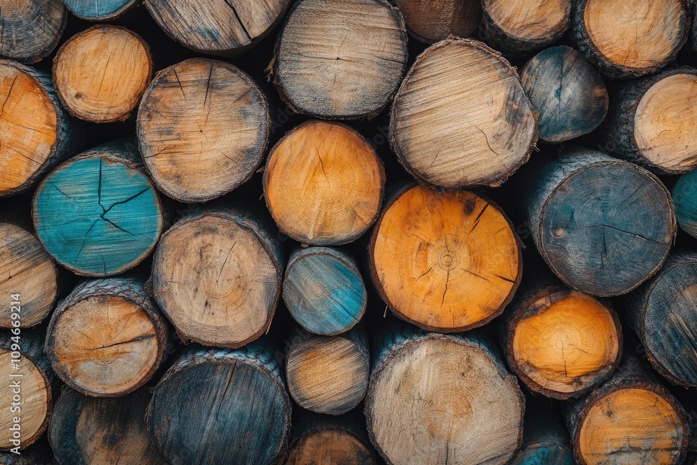 Aufkleber stacked logs showing growth rings creating textured background