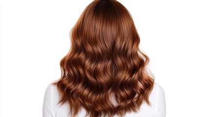 Fototapeta premium Beautiful model girl with Brown hair strand,silky healthy chestnut wavy hair strand isolated on white background,hair wavy ribbon, with smooth texture,vibrant shine,brunette hairpiece, hairy ribbon.