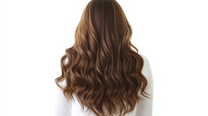 Fototapeta premium Beautiful model girl with Brown hair strand,silky healthy chestnut wavy hair strand isolated on white background,hair wavy ribbon, with smooth texture,vibrant shine,brunette hairpiece, hairy ribbon.