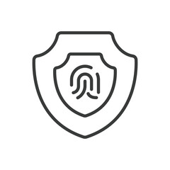Fingerprint protection, icon in line design. Fingerprint, protection, security, biometric, privacy, identity, safeguard on white background vector. Fingerprint protection editable stroke icon