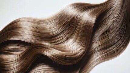 Fototapeta premium Beautiful model girl with Brown hair strand,silky healthy chestnut wavy hair strand isolated on white background,hair wavy ribbon, with smooth texture,vibrant shine,brunette hairpiece, hairy ribbon.
