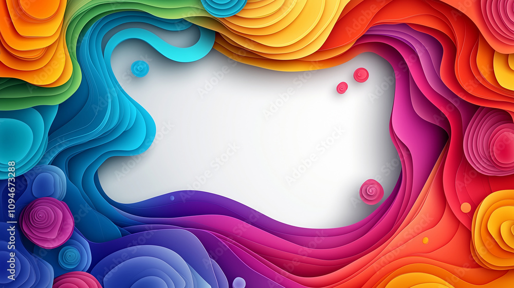 Poster colorful abstract frame with layered shapes and swirls. perfect for backgrounds