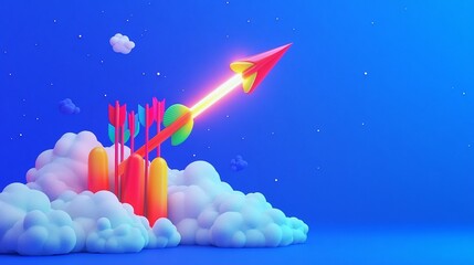 Fototapeta premium Light Arrow Piercing Through Clouds into the Sky - 3D Render