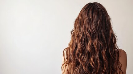 Fototapeta premium Beautiful model girl with Brown hair strand,silky healthy chestnut wavy hair strand isolated on white background,hair wavy ribbon, with smooth texture,vibrant shine,brunette hairpiece, hairy ribbon.