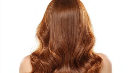 Fototapeta premium Beautiful model girl with Brown hair strand,silky healthy chestnut wavy hair strand isolated on white background,hair wavy ribbon, with smooth texture,vibrant shine,brunette hairpiece, hairy ribbon.