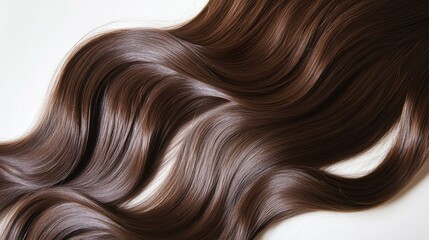Fototapeta premium Beautiful model girl with Brown hair strand,silky healthy chestnut wavy hair strand isolated on white background,hair wavy ribbon, with smooth texture,vibrant shine,brunette hairpiece, hairy ribbon.