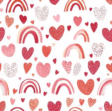Carta da regalo con teneri cuori e arcobaleni, in tenui tonalit&agrave; pastello rosa e rossi su sfondo bianco. Ideale per bambine 