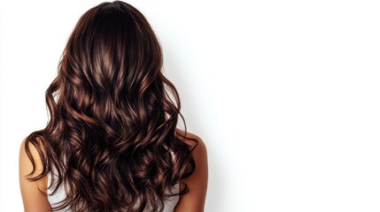 Fototapeta premium Beautiful model girl with Brown hair strand,silky healthy chestnut wavy hair strand isolated on white background,hair wavy ribbon, with smooth texture,vibrant shine,brunette hairpiece, hairy ribbon.