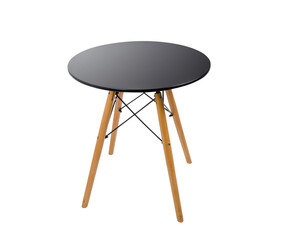 Black wooden round dining table. stylish black round table with wooden legs