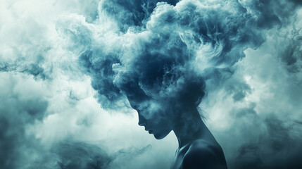 An abstract depiction of a storm cloud above a person's head, representing mental health challenges like anxiety or depression