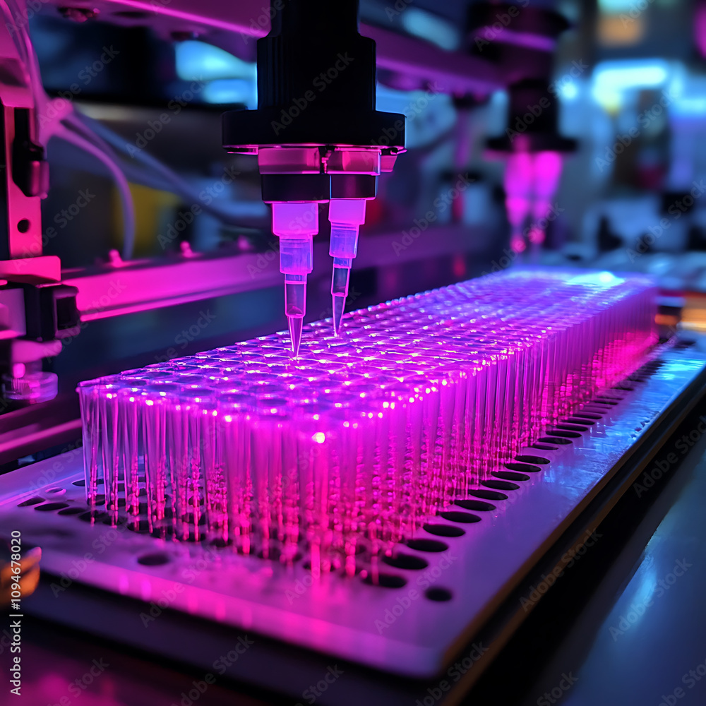 Aufkleber automated pipette systems in action, transferring liquids with precision and efficiency. vibrant lig