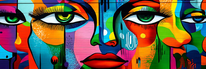Face Art, panorama wallpaper, the colorful beauty of faces and emotions