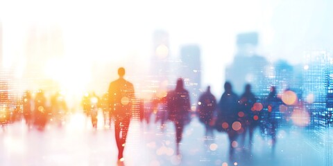 Blurred people walking in urban setting