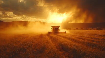 Fototapeta premium Combine Harvester at Sunset