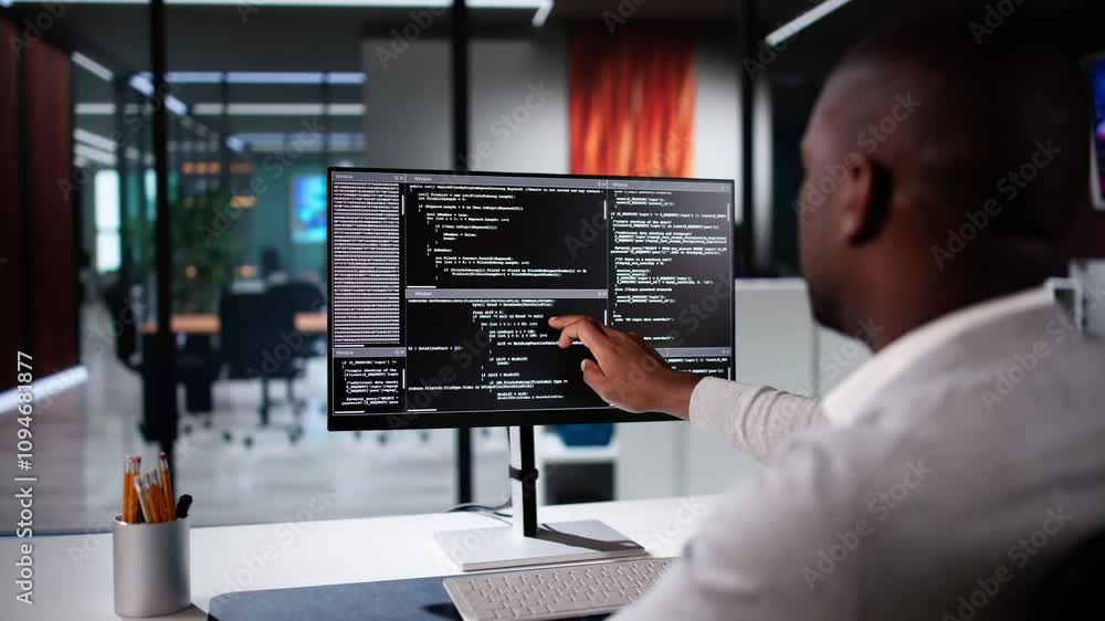 Aufkleber African American Coder Using Computer At Desk