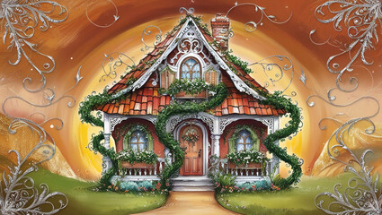 Fototapeta premium vintage bohemian house illustration,