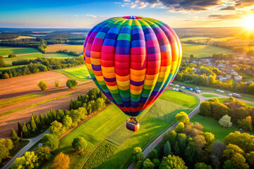 Fototapeta premium Aerial view of colorful hot air balloon in the sky.