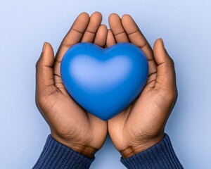 Obraz premium Blue Heart in Hands Charity Donation Care Support