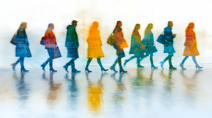 Abstract Illustration of People Walking in a Row