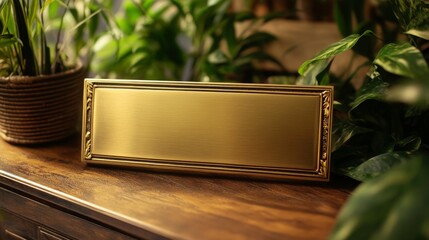 Exquisite Gold Plaque on Wooden Surface