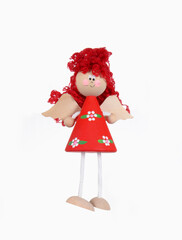 Red angel girl isolated on white background, red angel handmade, banner