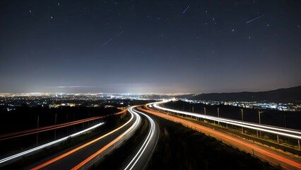 traffic on highway at night