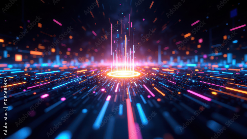 Aufkleber abstract high-tech digital background with colorful glow and cybernetic elements.