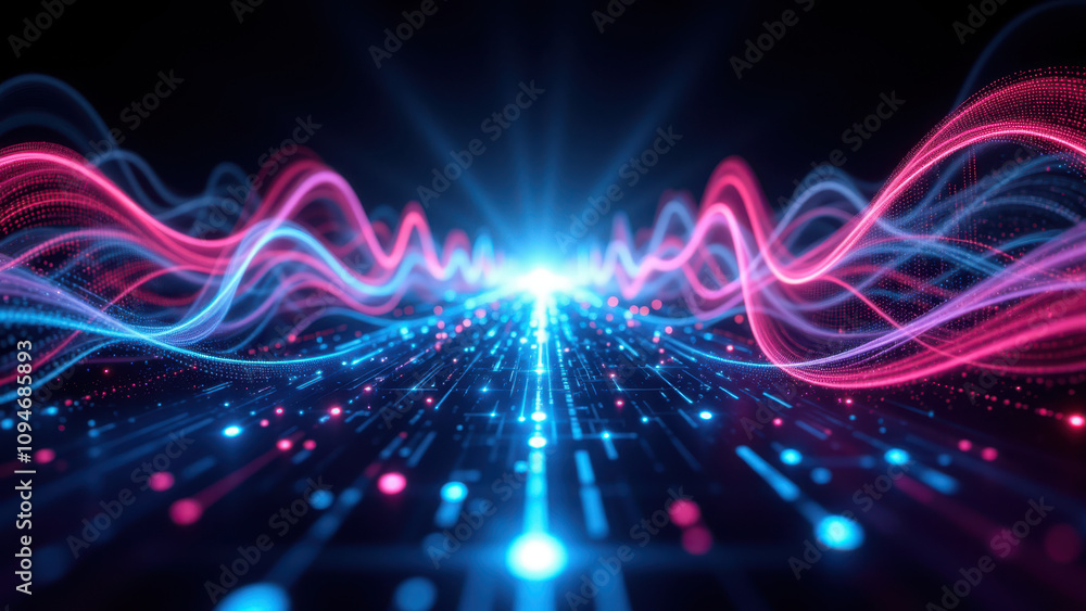 Poster abstract high-tech background with digital waves.