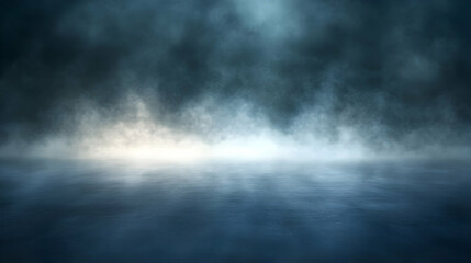 Fototapeta premium Abstract Dark Blue Foggy Background with a Hazy Atmosphere and a Bright Spot of Light