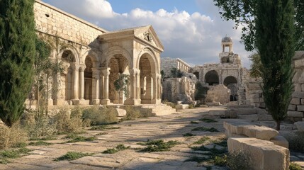Fototapeta premium AI historical reconstructions, realistic digital renderings of ruins