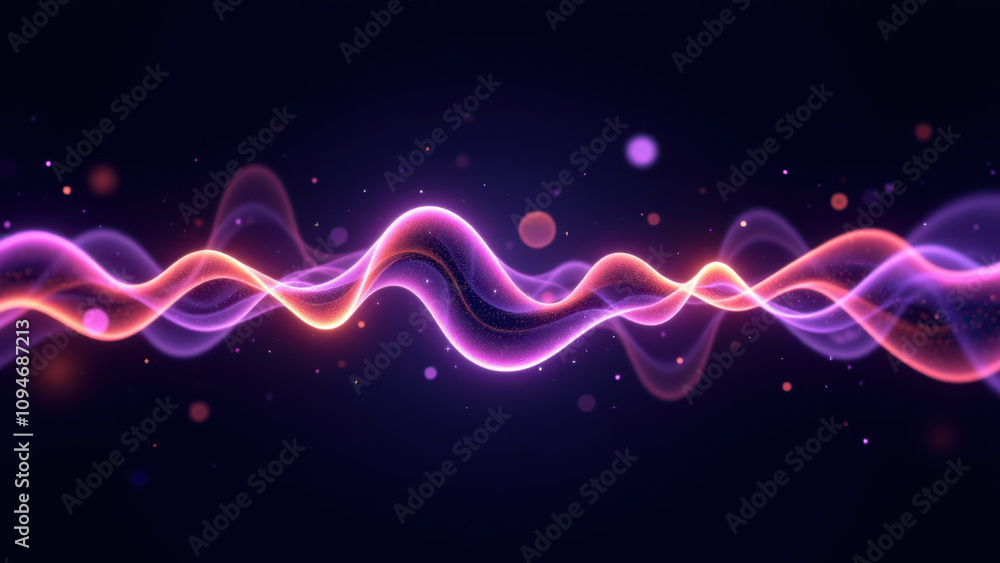 Poster abstract high-tech background with dynamic purple and orange waves for modern design or tech-themed 