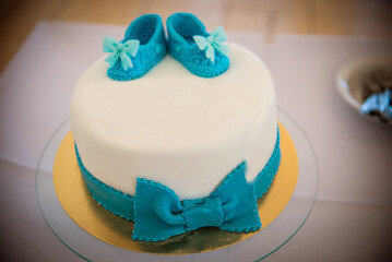 Celebration cake of baby boys christening