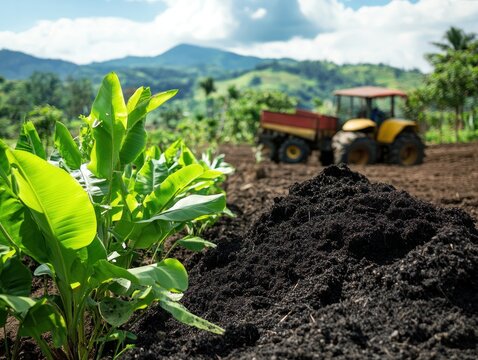 Biochar for soil carbon storage, farming scene with biochar application