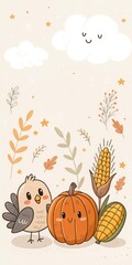 thanksgiving minimalist cute cartoon brown background