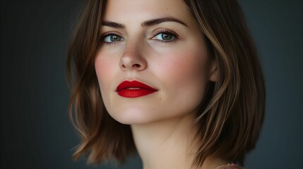 portret, kobieta, profesjonalna fotografia, makijaż artystyczny, aparatem Canon, brązowe proste włosy, realistyczne zdjęcie, fotografia studyjna, bliskie ujęcie, realistyczne detale, wyraz twarzy, pro