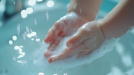 Fototapeta premium Child’s hands washing under a tap