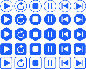 Set of play, pause, repeat, next and previous, music player icon. ideal for media control interfaces. media player button. music player symbol
